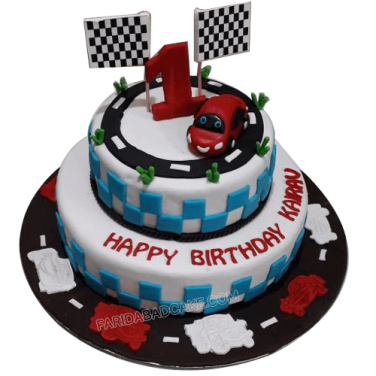 Car Rally Theme First Birthday Cake