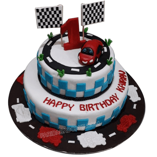 Car Rally Theme First Birthday Cake