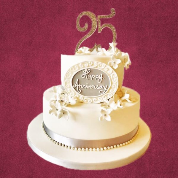 Two Tier 25th Anniversary Cake